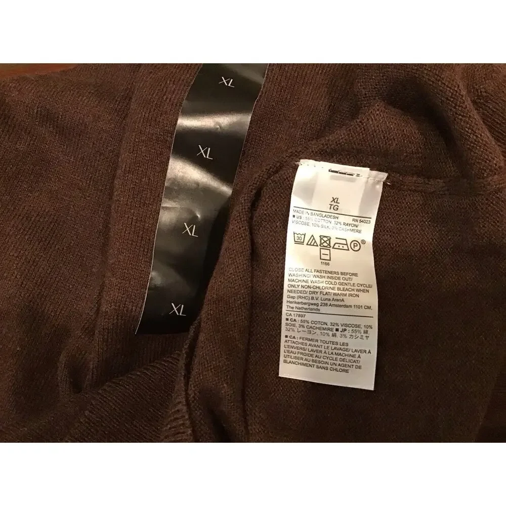 Banana Republic NWT Premium 1/4 Zip Sweater Men XL Brown Cotton Silk Cashmere Bl